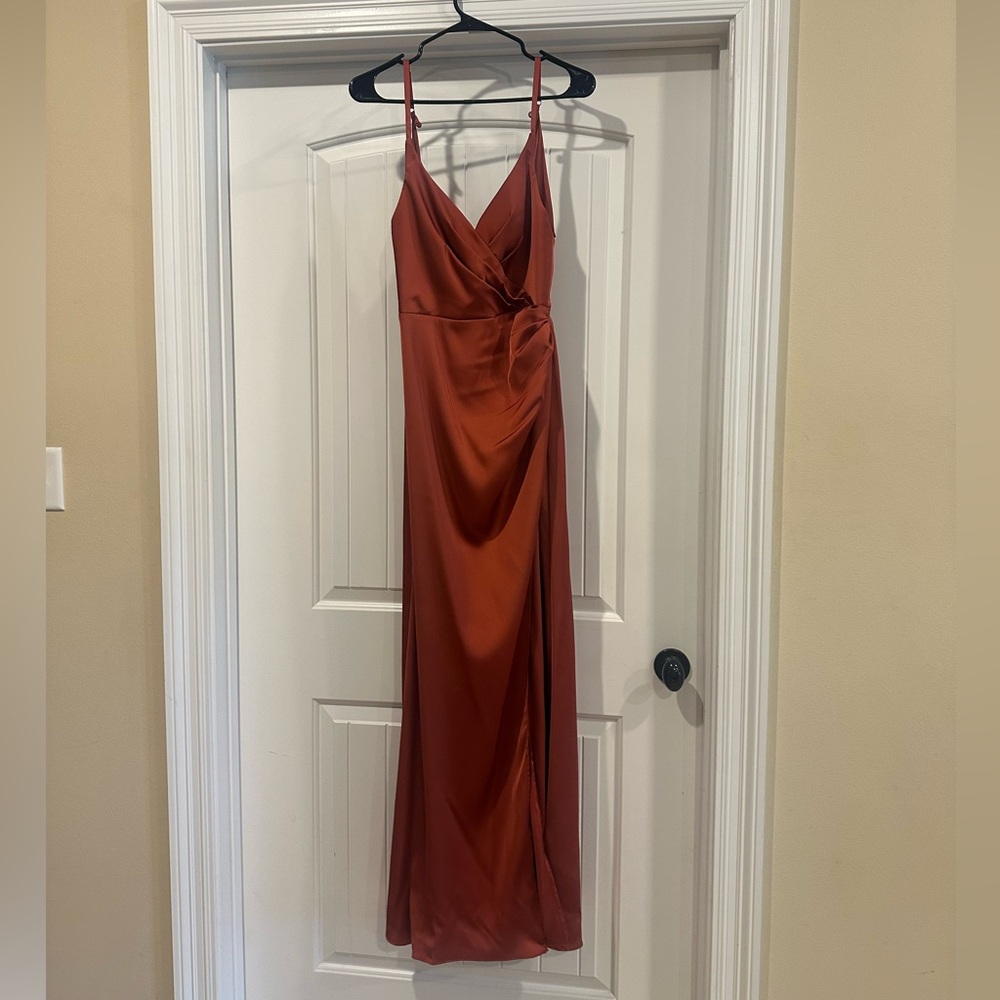 Terracotta stretch satin Azazia formal dress